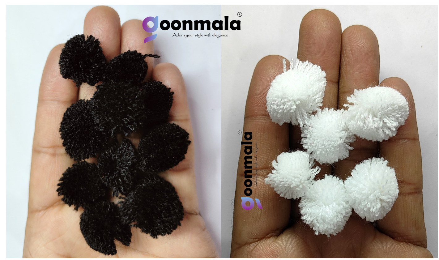 Pom Pom Balls small sizes for Arts, Craft and Handicrafts woollen 100 pieces each, Black & White - Image 2