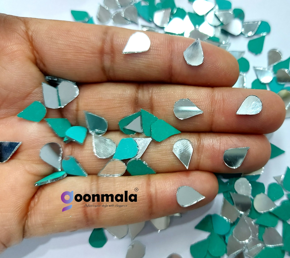 Mirror beads For Jewellery Making, Craft Work and Lippan Art Work, Silver Drop shape - Image 5