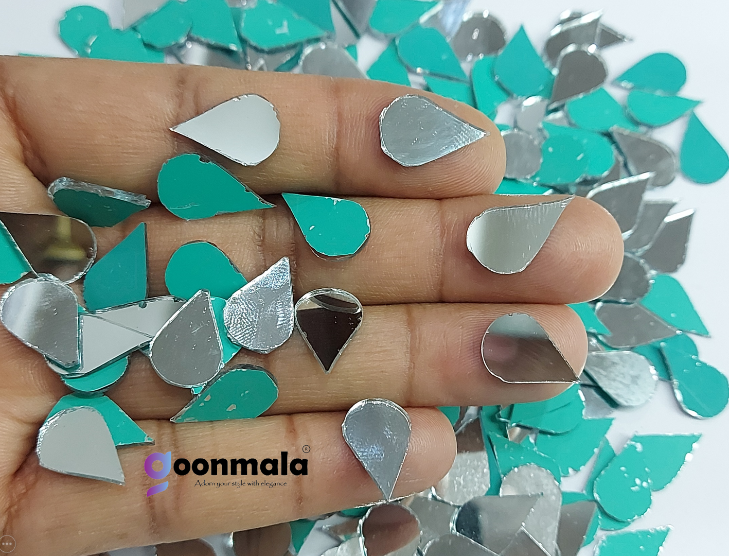 Mirror beads For Jewellery Making, Craft Work and Lippan Art Work, Silver Drop shape - Image 3
