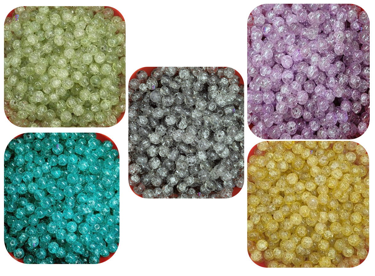 Crackle glass beads for bracelet, Rakhi, Jewellery making 8mm multicolour 5x50 pieces