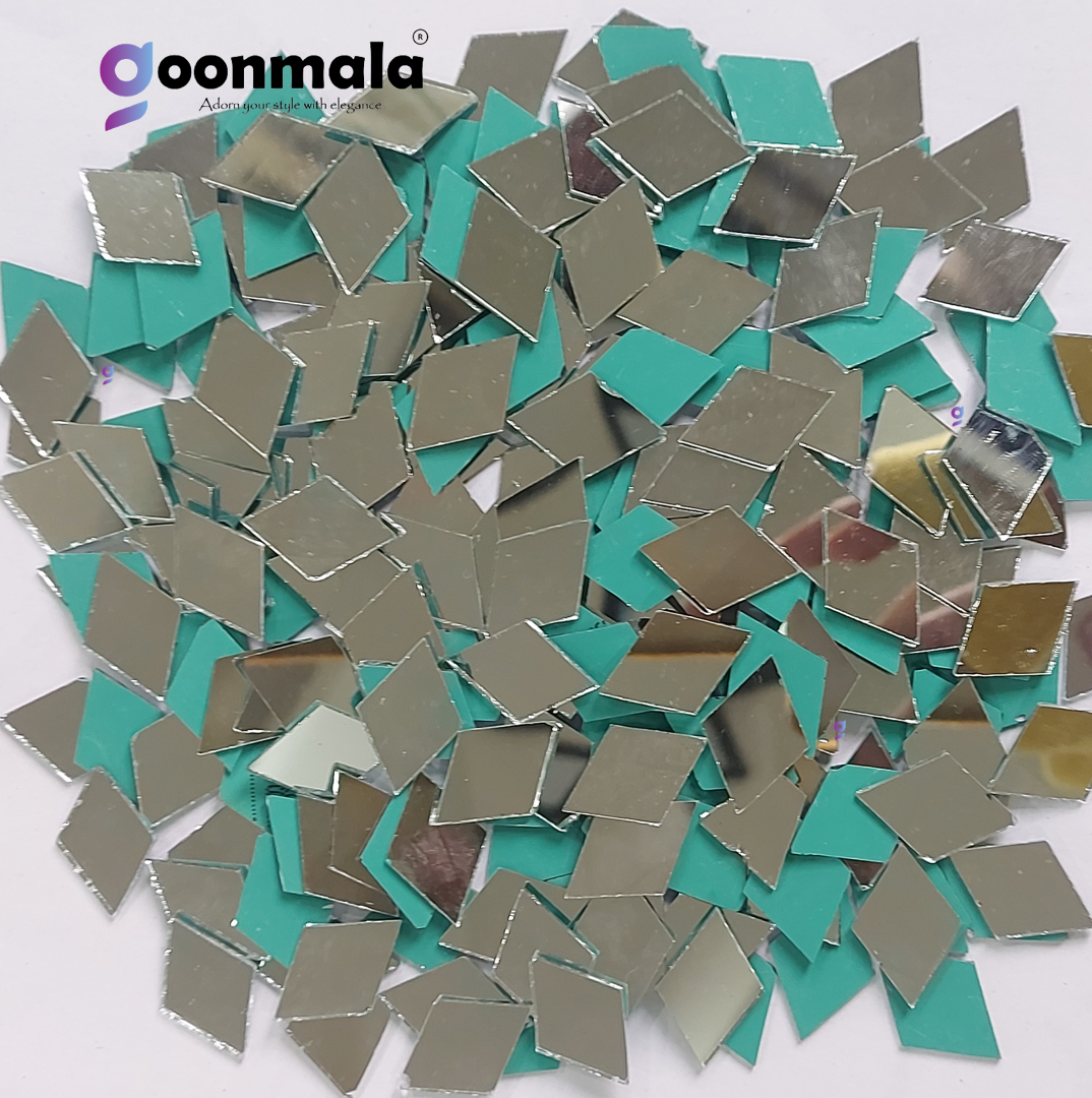 Mirror beads For Jewellery Making, Craft Work and Lippan Art Work, Silver Burfi /Diamond - Image 2