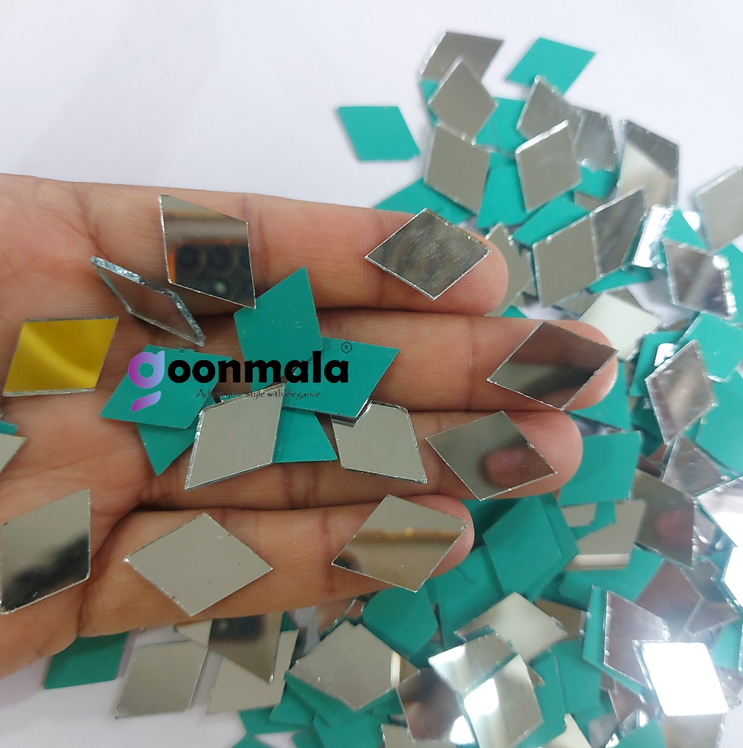 Mirror beads For Jewellery Making, Craft Work and Lippan Art Work, Silver Burfi /Diamond - Image 3