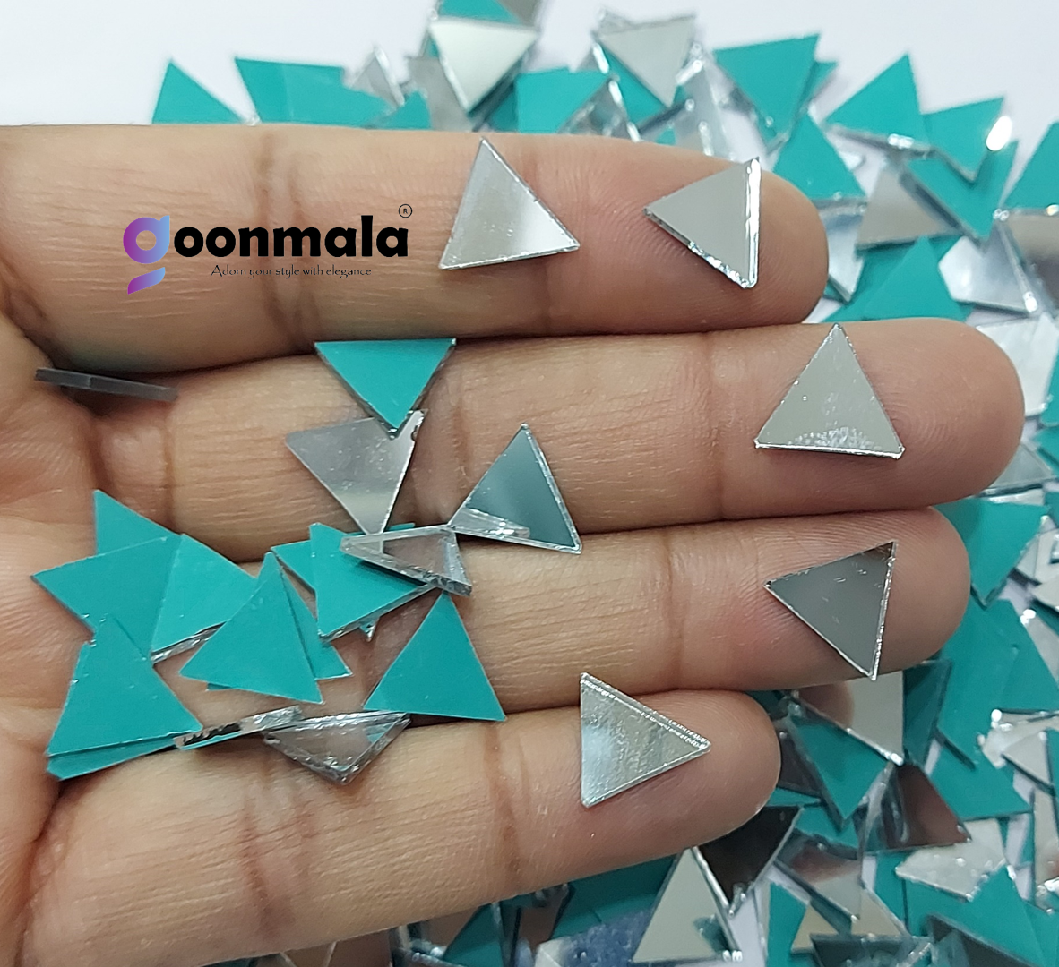 Mirror beads For Jewellery Making, Craft Work and Lippan Art Work, Silver Triangle shape - Image 6