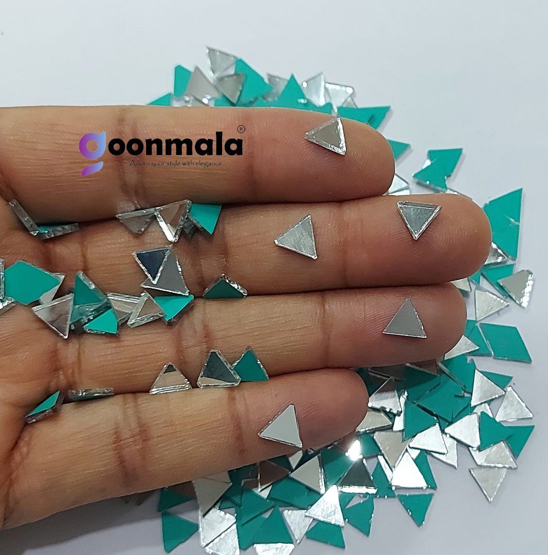 Mirror beads For Jewellery Making, Craft Work and Lippan Art Work, Silver Triangle shape - Image 2