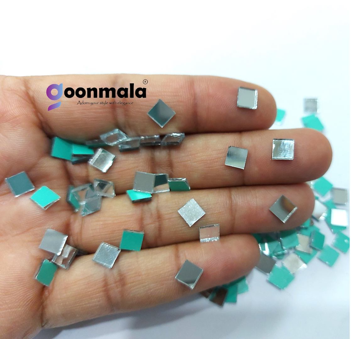 Mirror beads For Jewellery Making, Craft Work and Lippan Art Work, Silver Square - Image 3